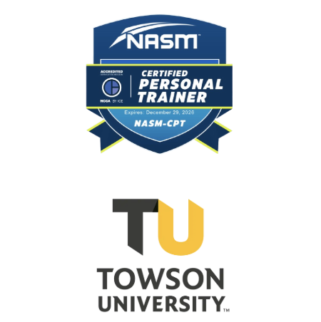 NASM Credential and Towson University logo
